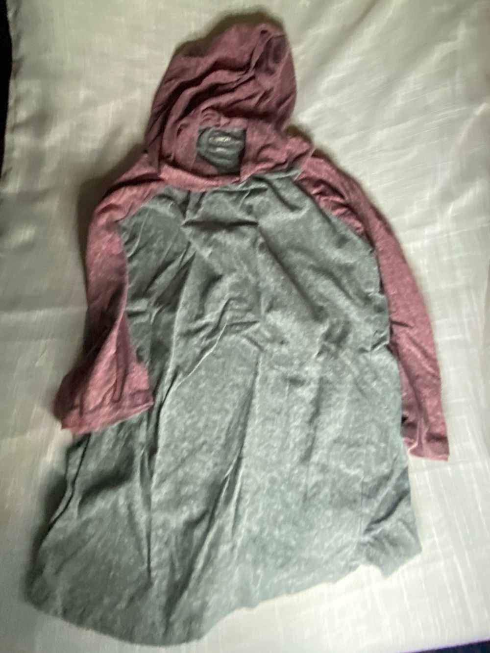 Carbon Heather Gray Body with Dusty Pink Hooded Raglan Top